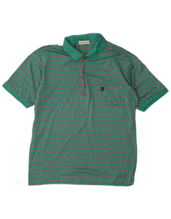 CACHAREL Herren-Poloshirt, klein, grün gestreift, Baumwolle