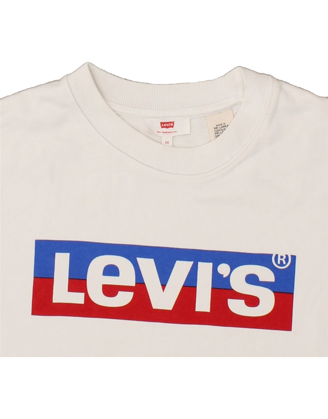 LEVI'S Womens Oversized Crop Graphic Sweatshirt Jumper UK 6 XS White Vintage Levi's and Second-Hand Levi's from Messina Hembry 