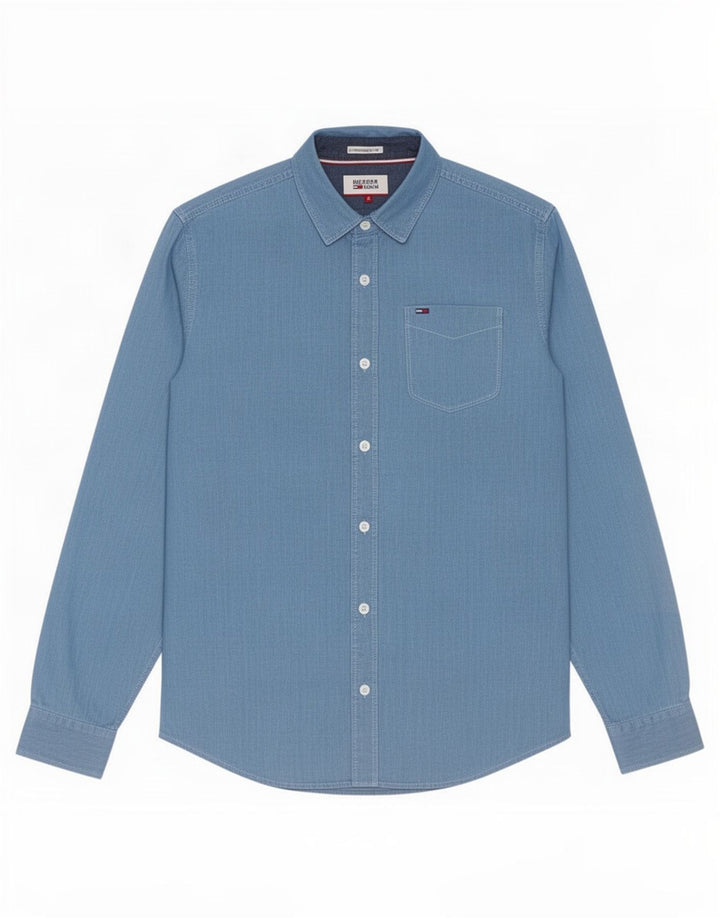 Tommy Hilfiger Herrenhemd, kleine blaue Baumwolle