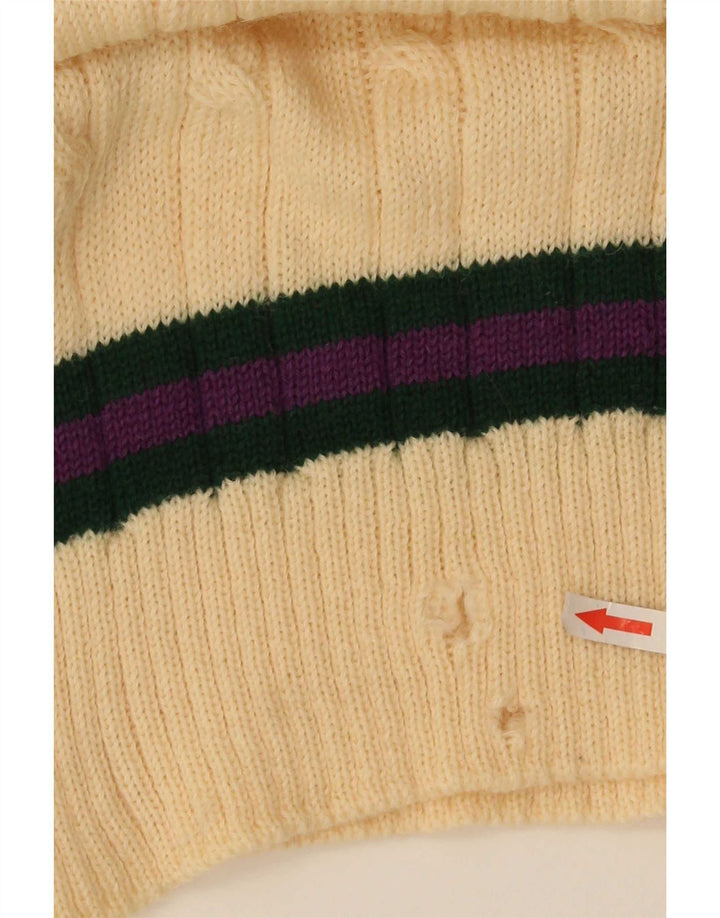 Vintage Herren-Pullover mit V-Ausschnitt, klein, Beige, Farbblock
