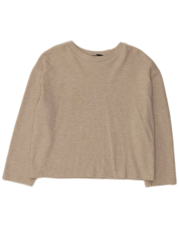 Zara Damen-Pullover mit U-Boot-Ausschnitt, UK 16, Größe L, Beige, Polyester
