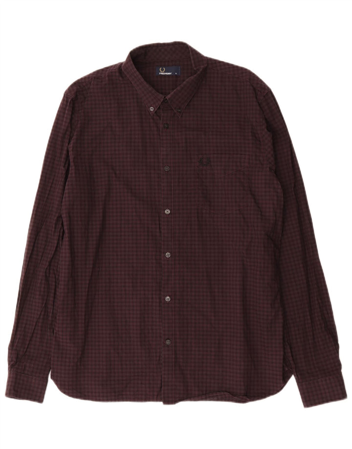 Fred Perry Herrenhemd XL Burgunderrot kariert Baumwolle