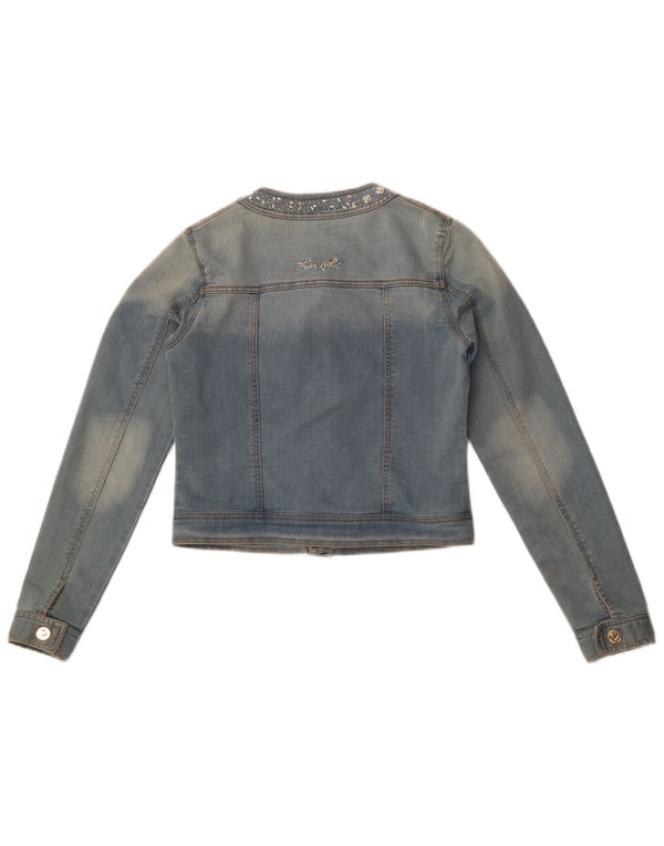 Simona Barbieri Twin-Set Crop Jeansjacke für Mädchen, 13–14 Jahre, blaue Baumwolle