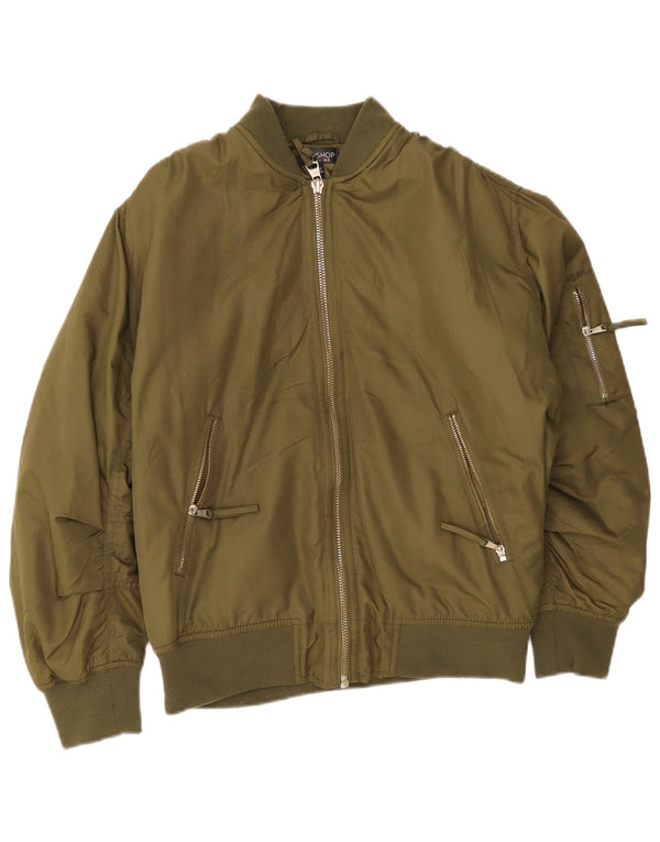 Topshop Damen Übergroße Bomberjacke UK 10 Small Grün Polyester