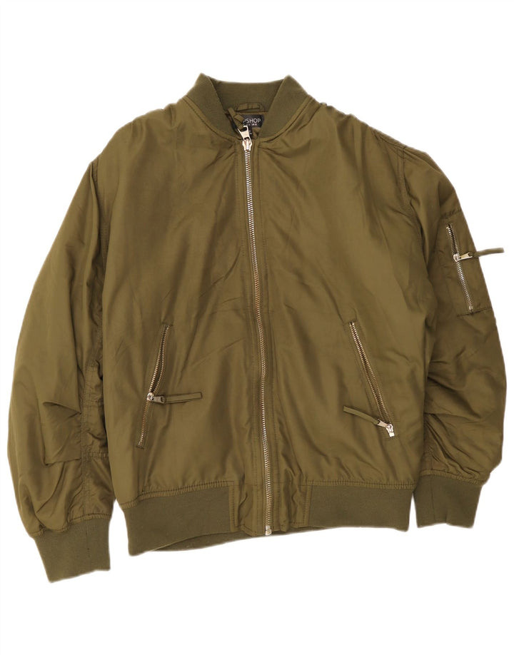 Topshop Damen Übergroße Bomberjacke UK 10 Small Grün Polyester