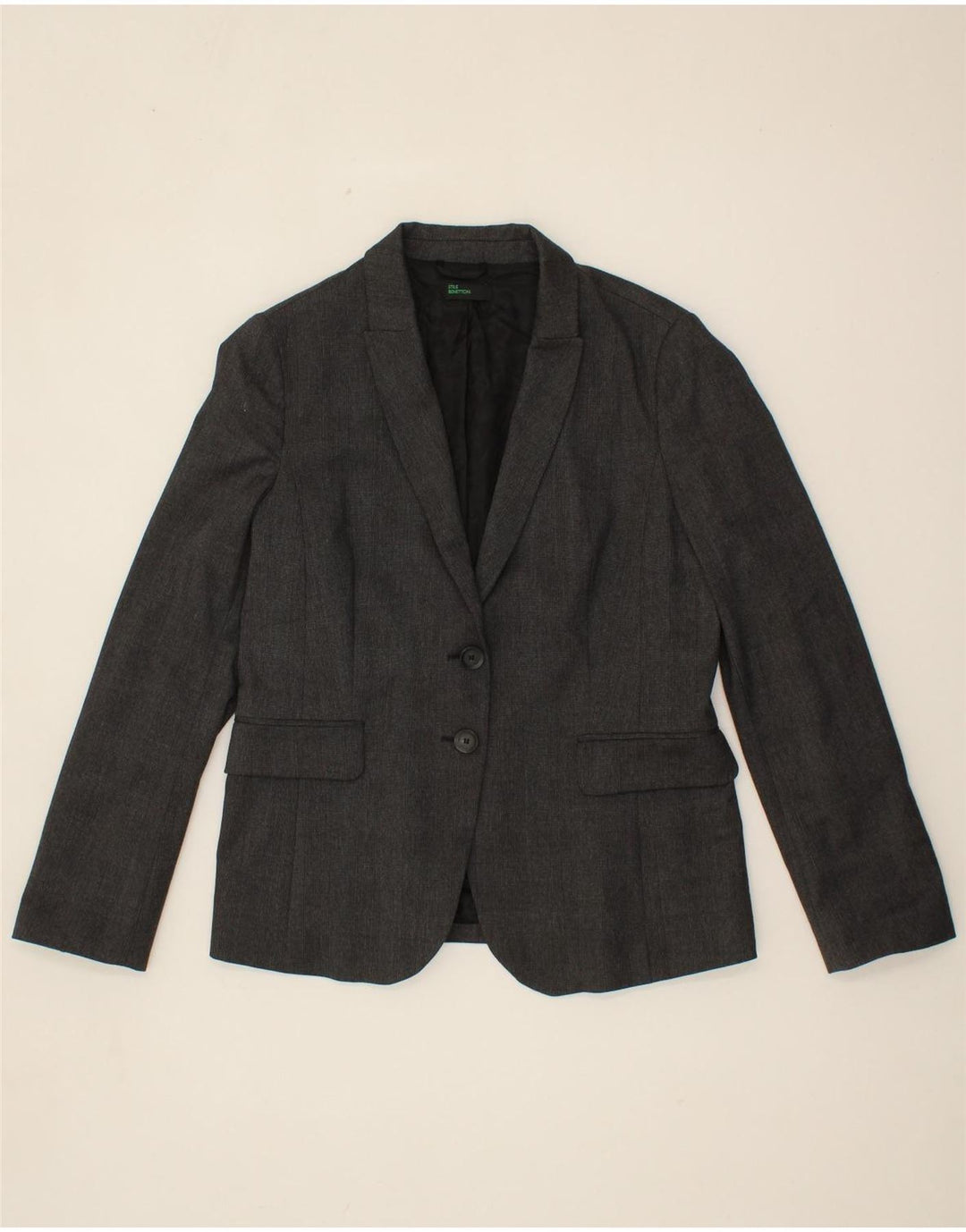 BENETTON Womens 2 Button Blazer Jacket UK 14 Medium  Black Polyester Vintage Benetton and Second-Hand Benetton from Messina Hembry 