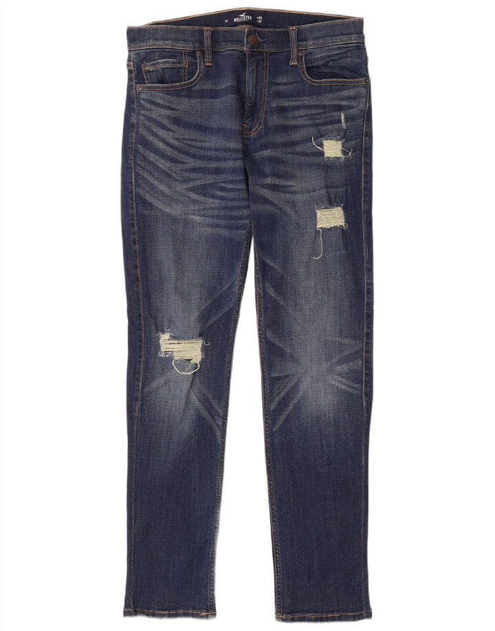 HOLLISTER Herren Distressed Slim Jeans W33 L32 Blaue Baumwolle