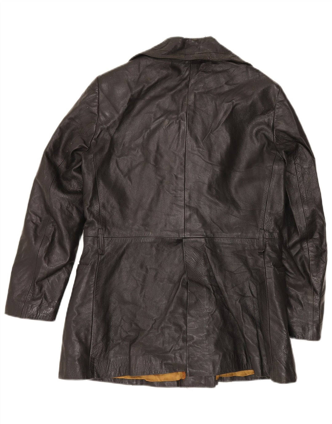 VINTAGE Damen Zweireihige Lederjacke UK 12 Medium Schwarz