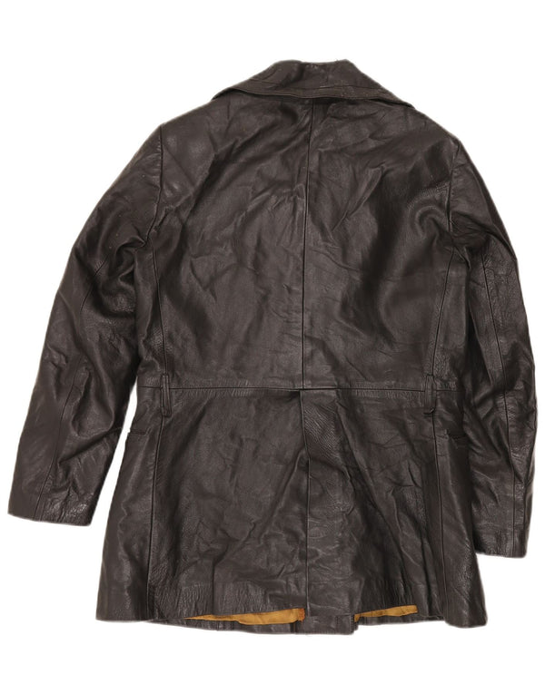 VINTAGE Damen Zweireihige Lederjacke UK 12 Medium Schwarz