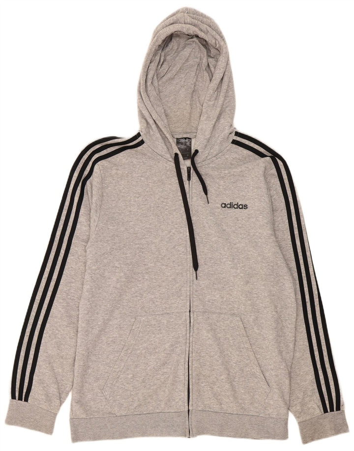 Adidas Herren-Kapuzenpullover mit Reißverschluss, groß, graue Baumwolle