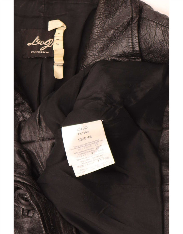 Liu Jo Damen Crop 1 Knopf Kunstleder Blazer Jacke IT 46 Large Schwarz