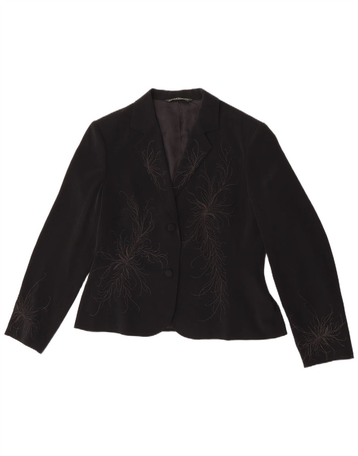 Laura Ashley Damen 1-Knopf-Blazerjacke UK 16 Large Schwarz geblümt