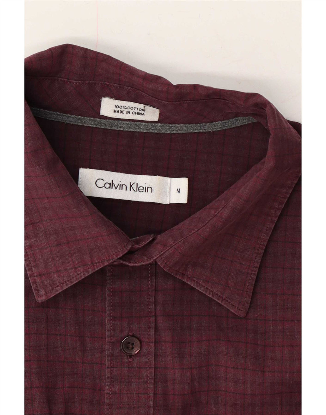 Calvin Klein Herren-Hemd, mittelgroß, Burgunderrot, Gingham-Baumwolle
