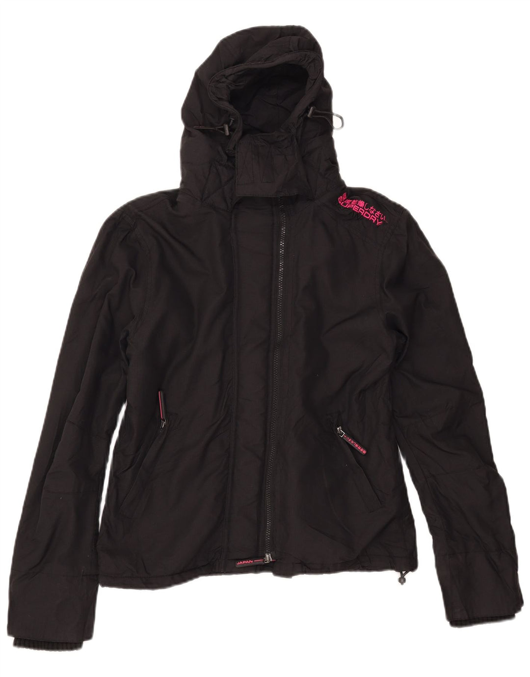 Superdry Damen-Windbreakerjacke mit Kapuze, UK 14, Mittelschwarzes Nylon