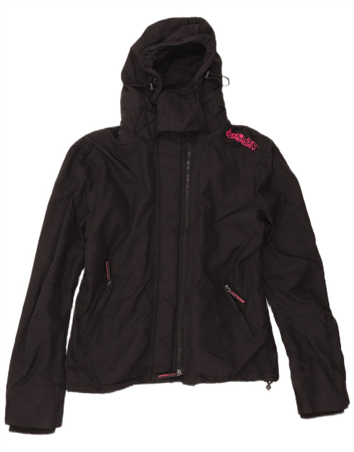 Superdry Damen-Windbreakerjacke mit Kapuze, UK 14, Mittelschwarzes Nylon