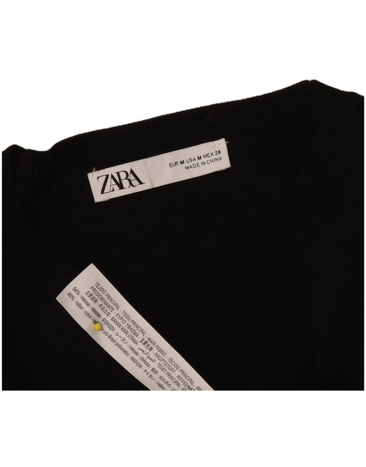 Zara Damen Crop 1/2-Ärmel-Blusenoberteil UK 12 Mittelschwarze Viskose