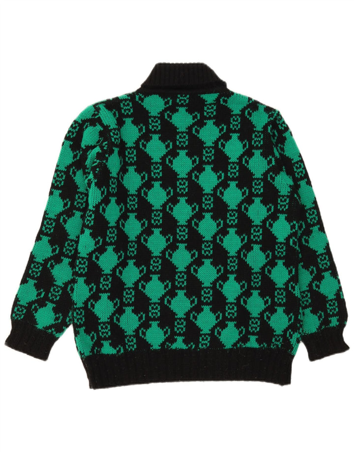 Vintage Damen Rollkragenpullover mit abstraktem Muster, Gr. 12, mittelschwarz