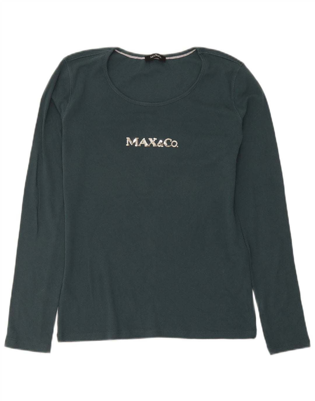 Max & Co. Damen Grafikoberteil Langarm UK 12 Mittelgrüne Baumwolle