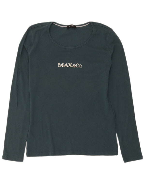 Max & Co. Damen Grafikoberteil Langarm UK 12 Mittelgrüne Baumwolle