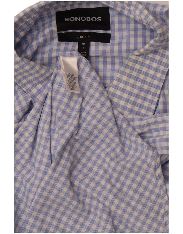 BONOBOS Herren-Hemd mit sportlicher Passform, großes blaues Gingham-Nylon