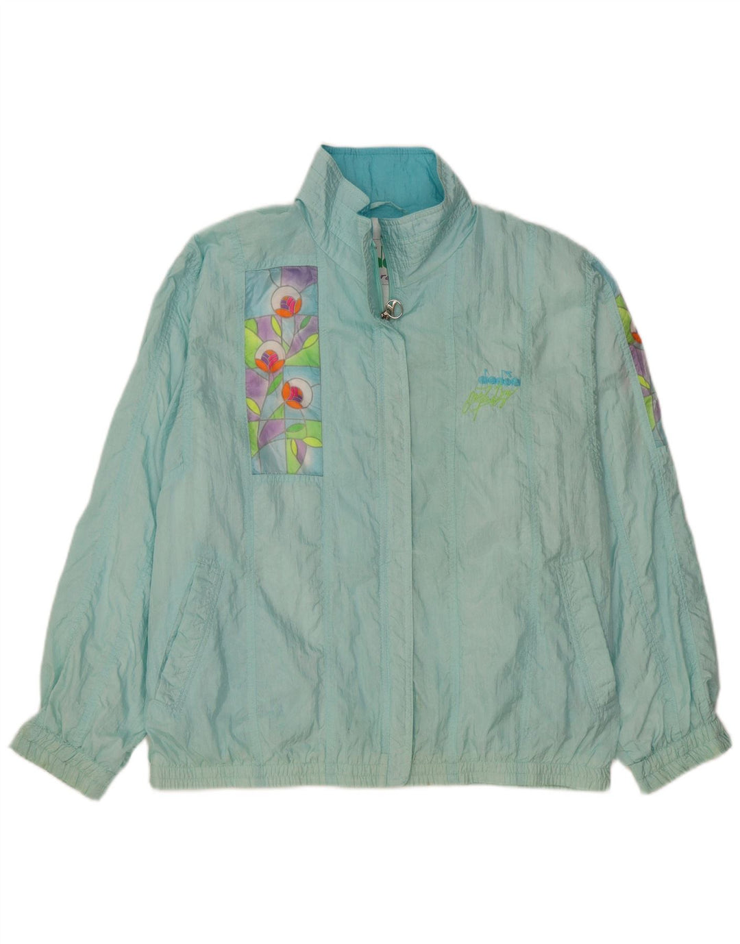 Diadora Übergroße Trainingsjacke für Damen, UK 14, Mittelblau mit Blumenmuster