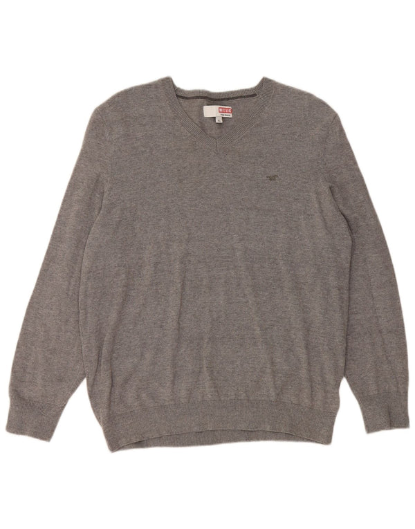 MUSTANG Damen-Pullover mit V-Ausschnitt, UK 18, XL, graue Baumwolle