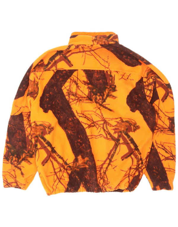 Vintage Herren-Fleecepullover mit Reißverschluss, XL, orangefarbenes Camouflage-Polyester