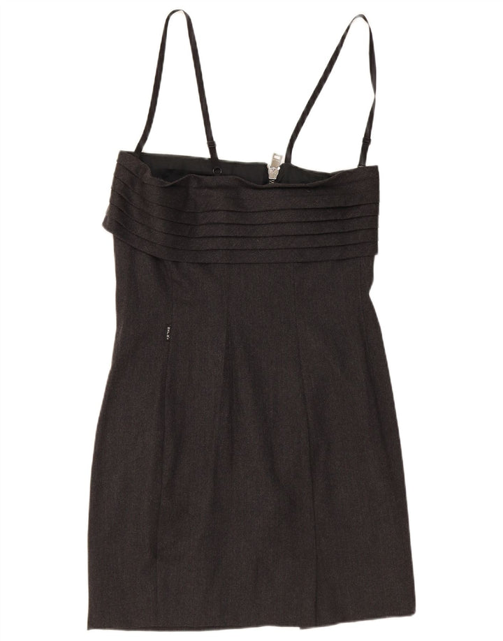 Vintage Damen Ärmelloses, figurbetontes Kleid IT 44 Mittelgraues Acetat