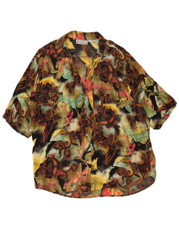 Vintage Damen Kurzarmshirt UK 16 Großes mehrfarbiges Blumenmuster