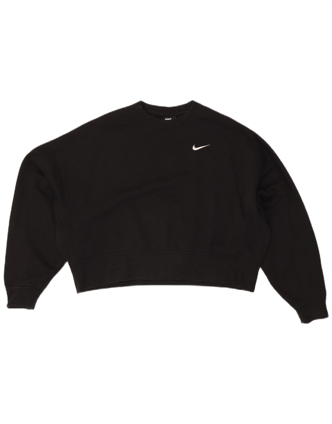 NIKE Womens Crop Oversized Sweatshirt Pullover UK 10 Small Schwarz Baumwolle