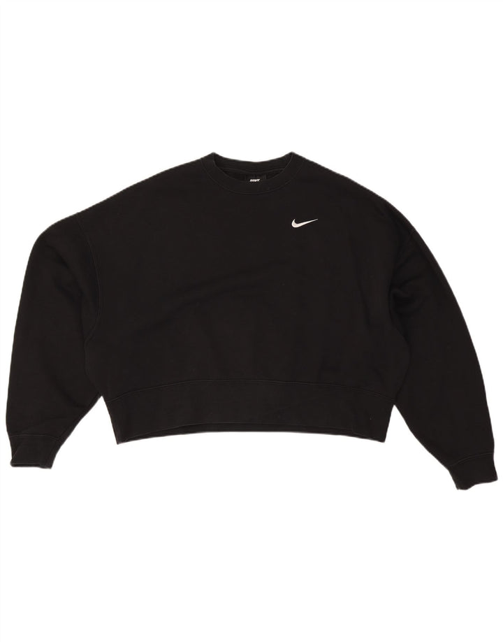 NIKE Womens Crop Oversized Sweatshirt Pullover UK 10 Small Schwarz Baumwolle