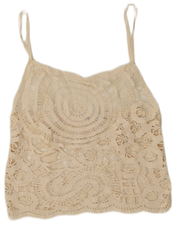 Durchsichtiges Häkel-Cami-Top von Zara für Damen, Gr. 40, Größe L, gebrochenes Weiß