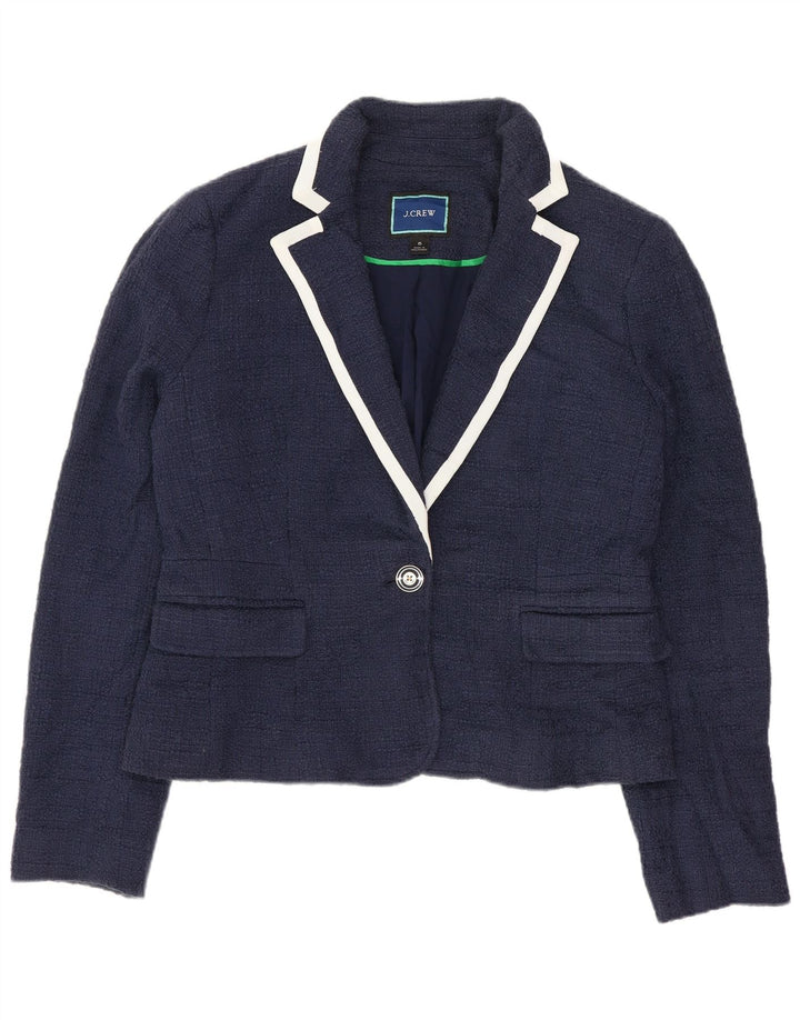J. Crew Damen Crop 1 Button Blazer Jacke US 6 Medium Navy Blue Cotton