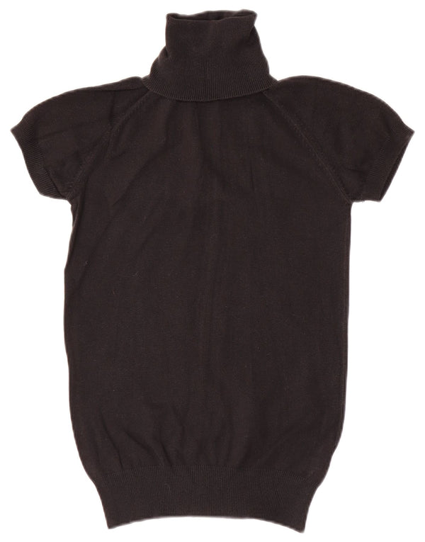 Zara Damen-Kurzarm-Pullover mit Rollkragen, UK-Gr. 12, mittelschwarz, Baumwolle