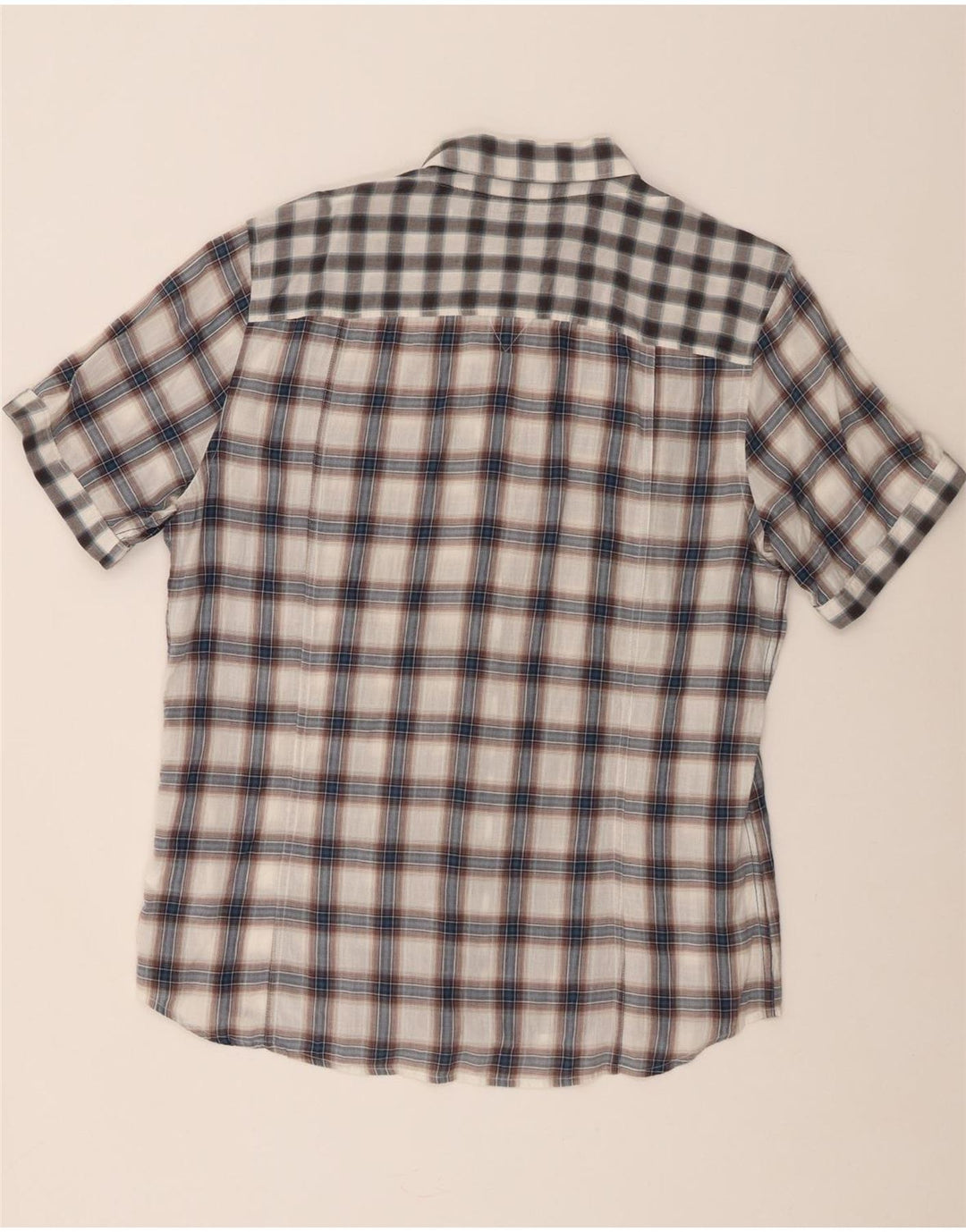 Guess Herren Kurzarmhemd XL grau kariert Baumwolle