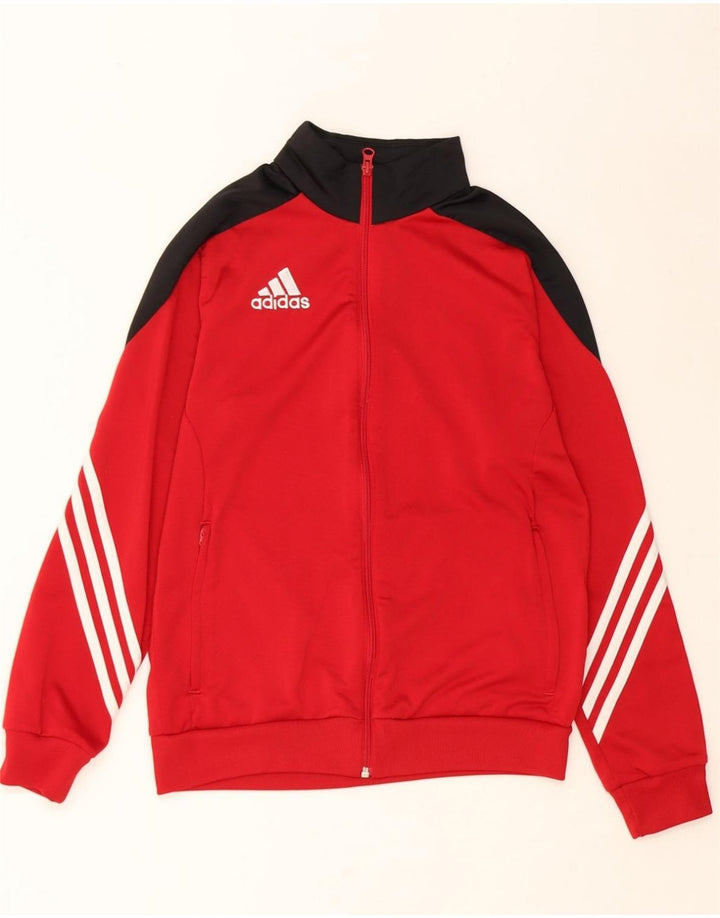 ADIDAS Boys Tracksuit Top Jacket 13-14 Years XL Red Colourblock Polyester