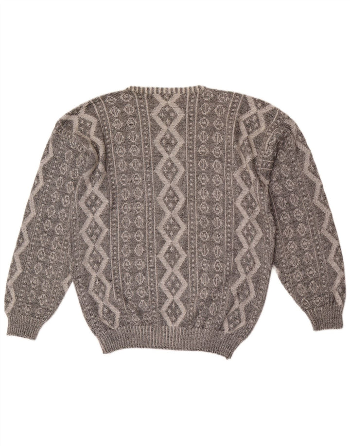Vogue Herren-Pullover mit Rundhalsausschnitt, mittelgraue geometrische Baumwolle