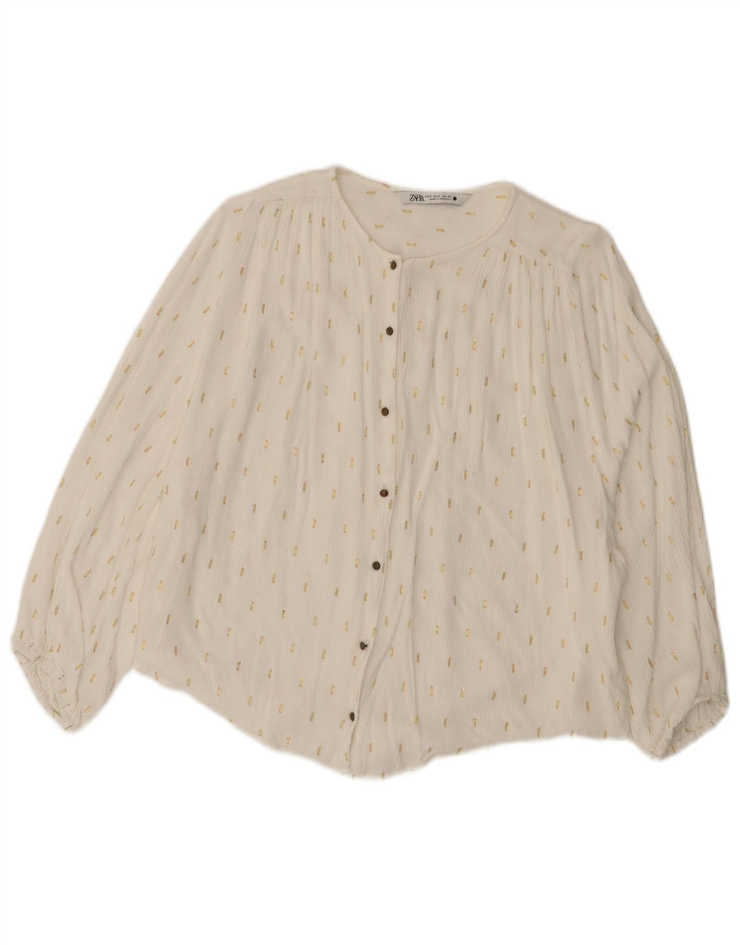 Zara Damen-Hemdbluse mit 3/4-Ärmeln, übergroß, Gr. 10, Größe S, weiß gefleckt