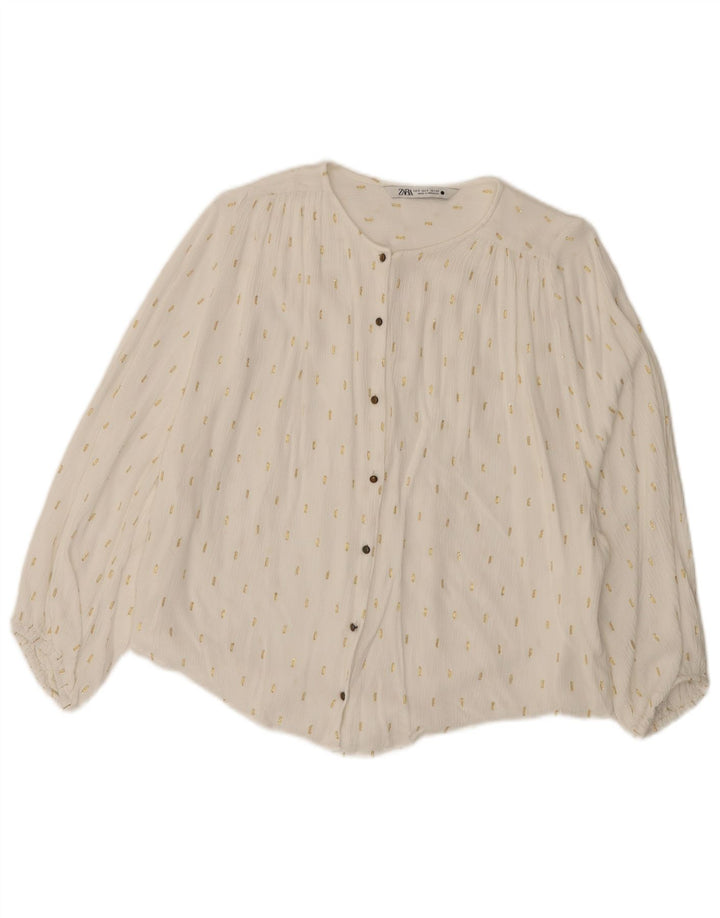 Zara Damen-Hemdbluse mit 3/4-Ärmeln, übergroß, Gr. 10, Größe S, weiß gefleckt