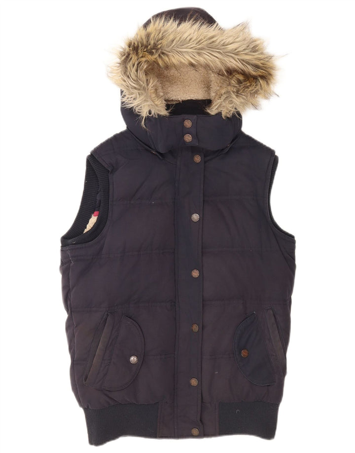 Fat Face wattierte Damen-Weste mit Kapuze, Größe S, Marineblau, Polyester