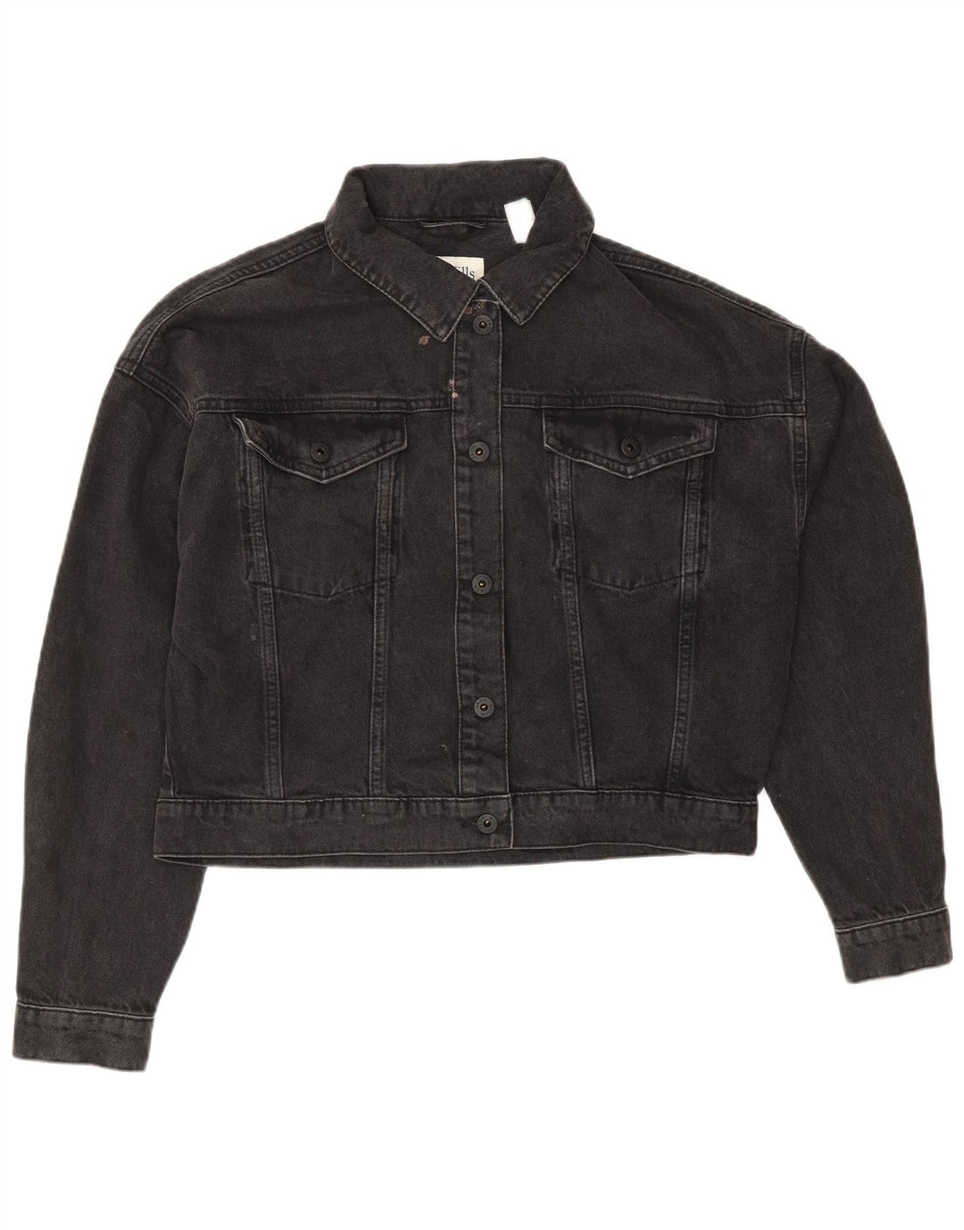 JACK WILLS Damen Übergroße Crop Denim Jacke UK 10 Small Graue Baumwolle