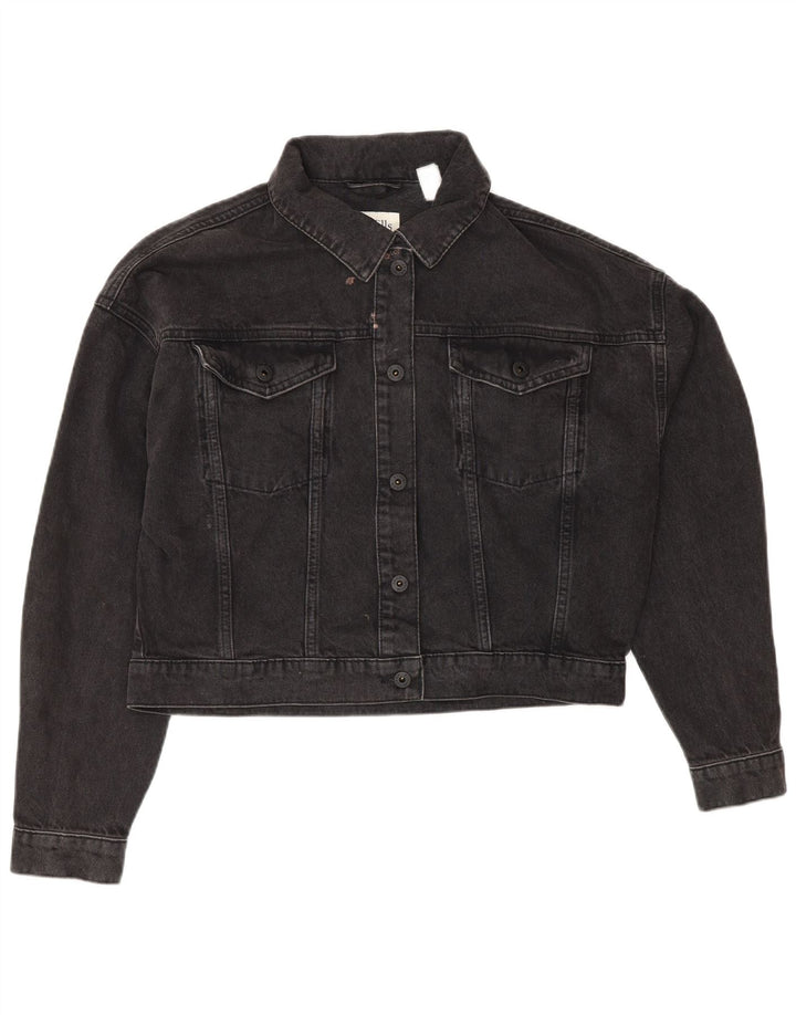 JACK WILLS Damen Übergroße Crop Denim Jacke UK 10 Small Graue Baumwolle