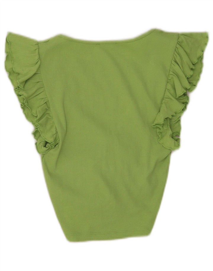 Zara Damen Crop Top UK 8 Small Grüne Baumwolle