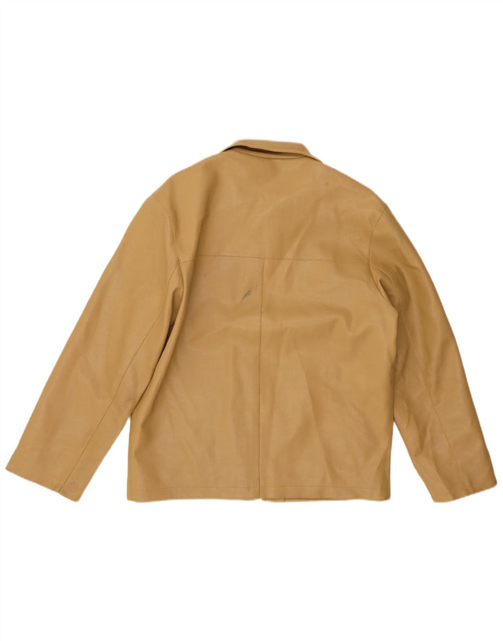 VINTAGE Womens Faux Leather Bomber Jacket UK 14 Medium Beige PVC