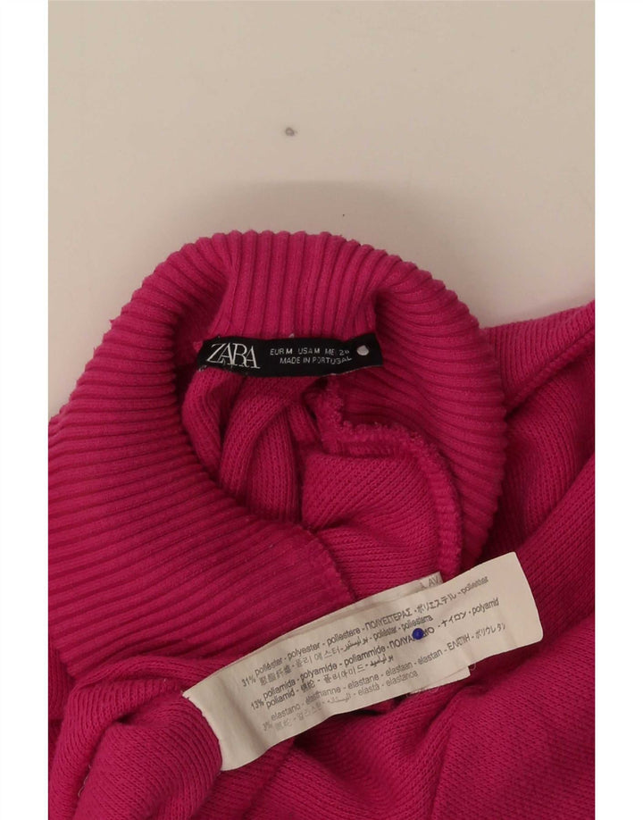 Zara Damen Crop Oversized Top Langarm UK 12 Mittelrosa Polyester