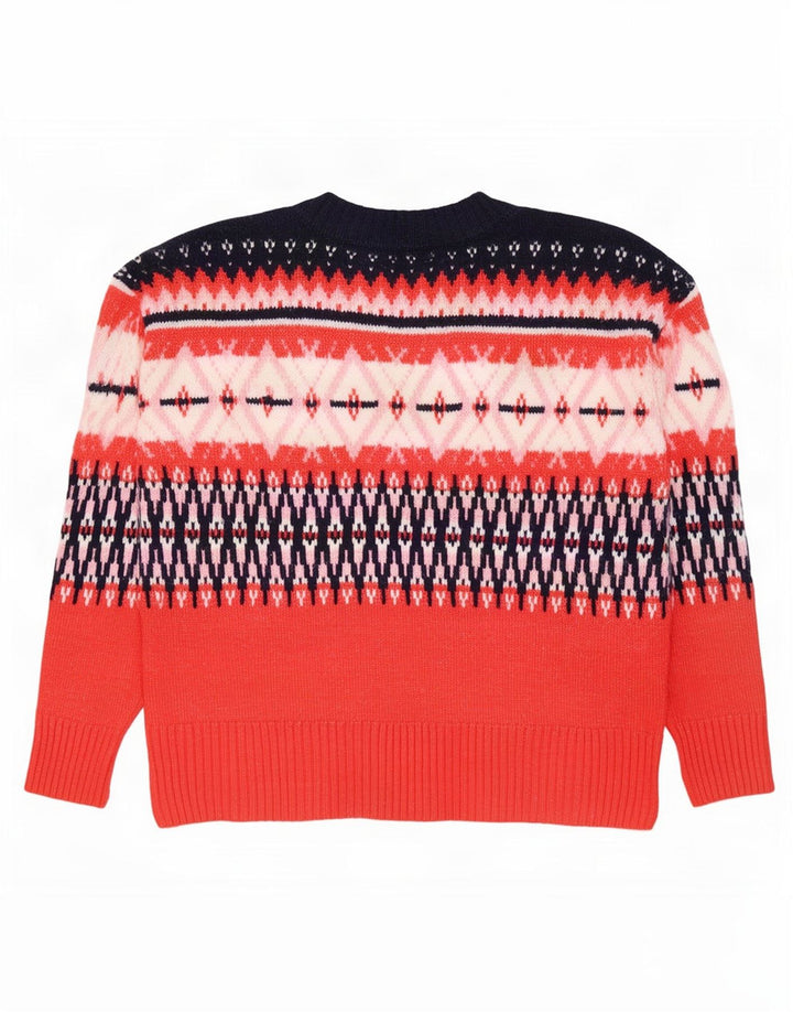 Marks & Spencer Damen-Pullover mit U-Boot-Ausschnitt, UK 14, Mittelrot, Fair Isle-Muster