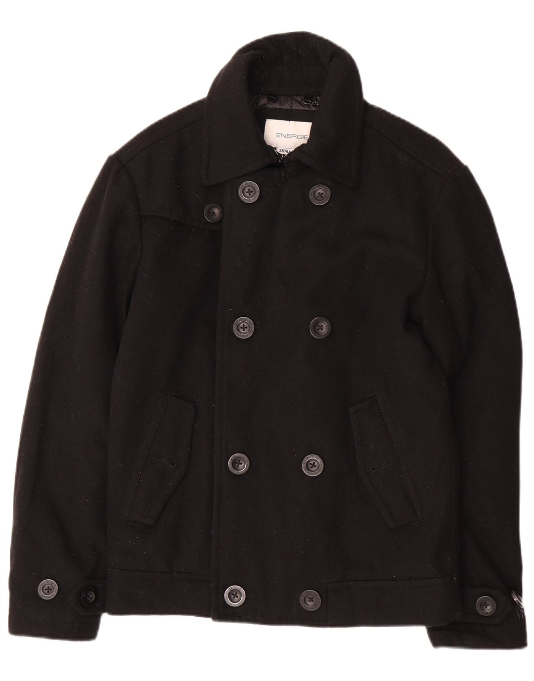 ENERGIE Herren Pea Coat UK 36 Small Schwarze Wolle