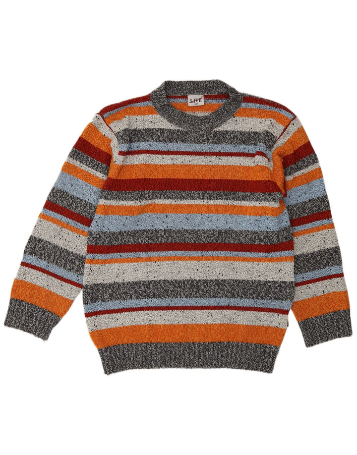 Vintage Herren-Pullover mit Rundhalsausschnitt, große, mehrfarbig gestreifte Wolle