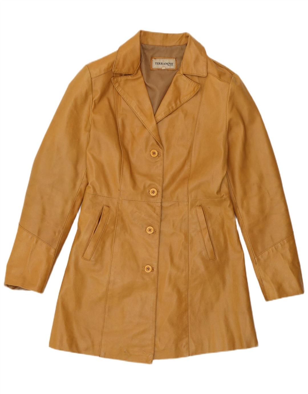 Terranova Damen Ledermantel UK 10 Small Beige Leder