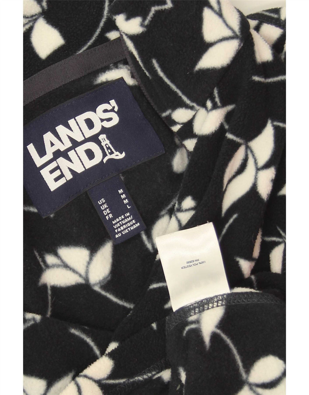Lands End Damen Fleecejacke UK 14 Medium Navy Blue Floral Polyester